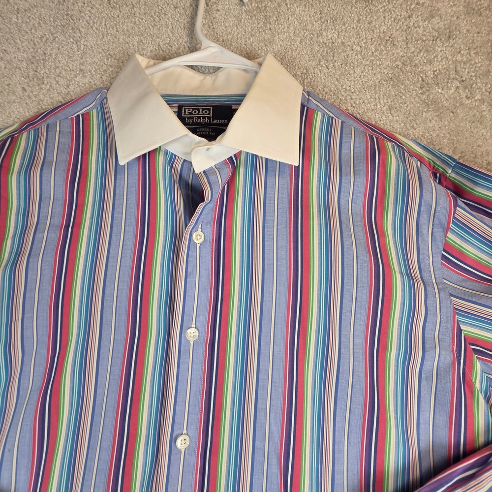 Polo Ralph Lauren Regent Custom Fit Multi Color Shirt Mens‎ XL 17.5 White Collar